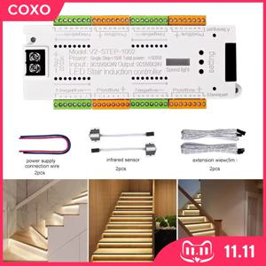 V2 계단 LED 조명 컨트롤러 DC 12V 24V 32채널 실내 계단 PIR 센서 디머 컨트롤러 계단 조명용