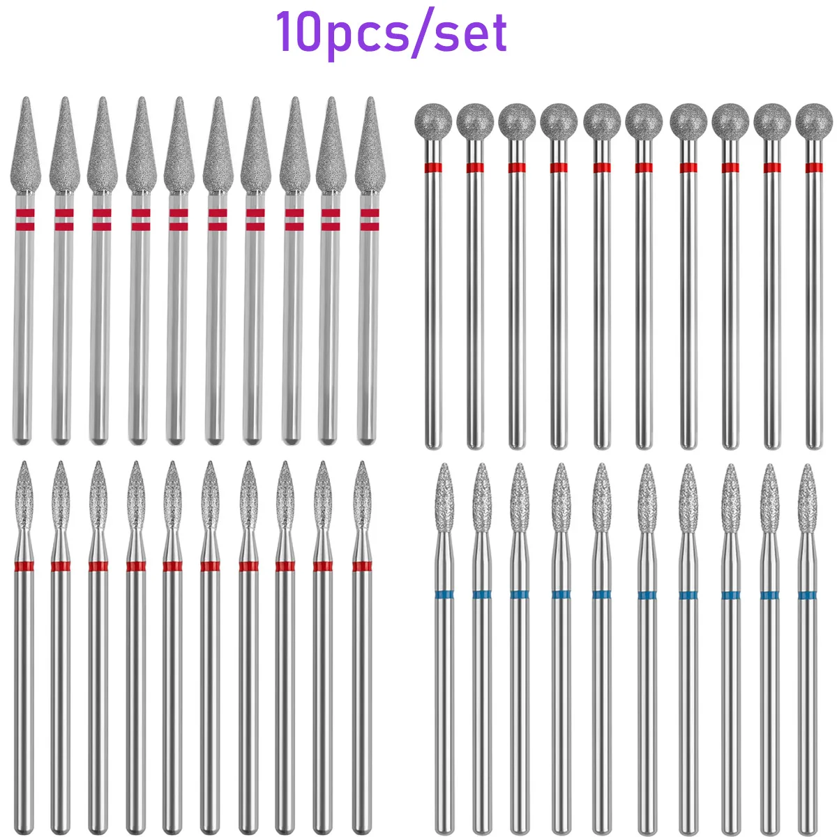 10PCS 다이아몬드 네일 드릴 비트 세트 매니큐어 용 전기 밀링 커터 로터리 버 큐티클 클린 매니큐어 드릴 액세서리
