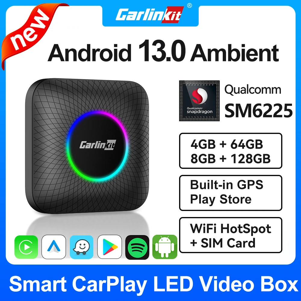 CarlinKit Smart CarPlay AI Box 안드로이드 13 LED 8GB+128GB   4GB+64GB SM6225 SDM660 Netflix IPTV FOTA 업그레이드 용 8 코어 무선 안드로이드 자동 안드로이드 TV 박스 GPS