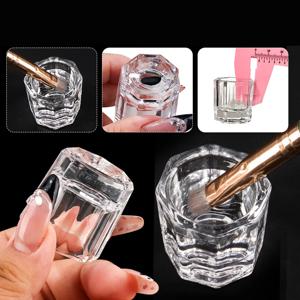 1개 크리스탈 유리 액체 잉크 홀더 네일 아트 컵 작은 팔각형 파우더 피그먼트 네일 브러쉬 클리닝 볼 컵 토닝 메이크업 도구