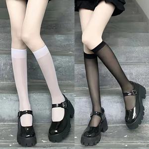 여성 실크 얇은 무릎 양말 투명 탄성 숙녀 봄 여름 스타킹 소녀 통기성 로리타 JK 귀여운 나일론 긴 양말