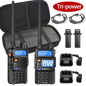 Baofeng UV-5R 휴대용 3 중 전원 워키토키, 양방향 무선 통신, VHF UHF 리시버, 캠핑용 장거리 헤드셋, 8W