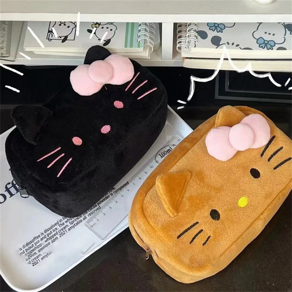 헬로 키티 플러시 보관 가방 Sanrio 메이크업 가방 연필 케이스 만화 학생 문구 가방 소녀 메이크업 가방 생일 선물