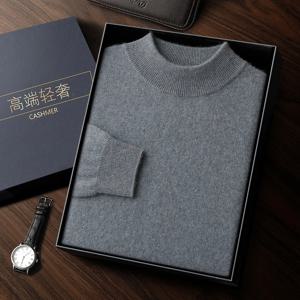 100% 남성용 고품질 캐시미어 풀오버, 세미 하이넥 클래식 다용도 따뜻한 스웨터 재킷, 가을 및 겨울