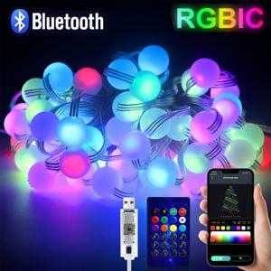 USB 블루투스 RGBIC 요정 조명, 크리스마스 트리 화환 화환 장식용, 앱 리모컨 포함, 5V, 10M, 66LED, 크리스마스 조명 스트링