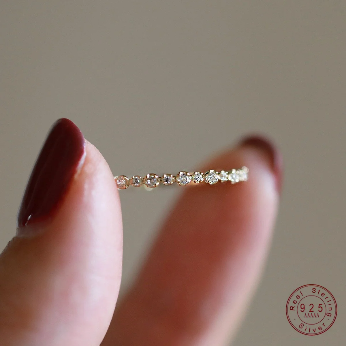 925 스털링 실버 도금 여성을위한 14K 골드 스파클링 지르콘 기하학 반지 절묘한 스위트 파티 웨딩 쥬얼리 Accessorie