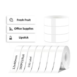 12x40mm 흰색 라벨 용지 미니 프린터 스티커 방수 바코드 주소 이름 테이프 용 D30 D35 P11 라벨 프린터에 적용 가능