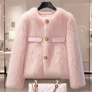 여성을위한 모조 여우 모피 코트 봄과 가을 겨울 두꺼운 플러시 여성을위한 짧은 양고기 코트 Outwear Pink