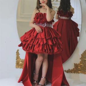 플리츠 스트랩리스 럭셔리 우아한 민소매 A 라인 짧은 꽃 소녀 원피스, 미니 길이 스윕 트레인 첫 성찬식 가운 맞춤형