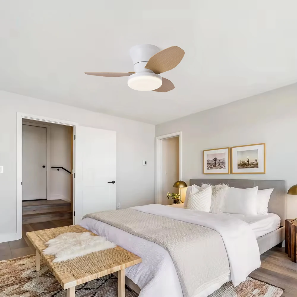 조명 및 리모컨이 포함된 25인치 천장 선풍기, 팬 블레이드 3개가 포함된 LED 천장 선풍기, 실내 침실 거실 식당 주방용