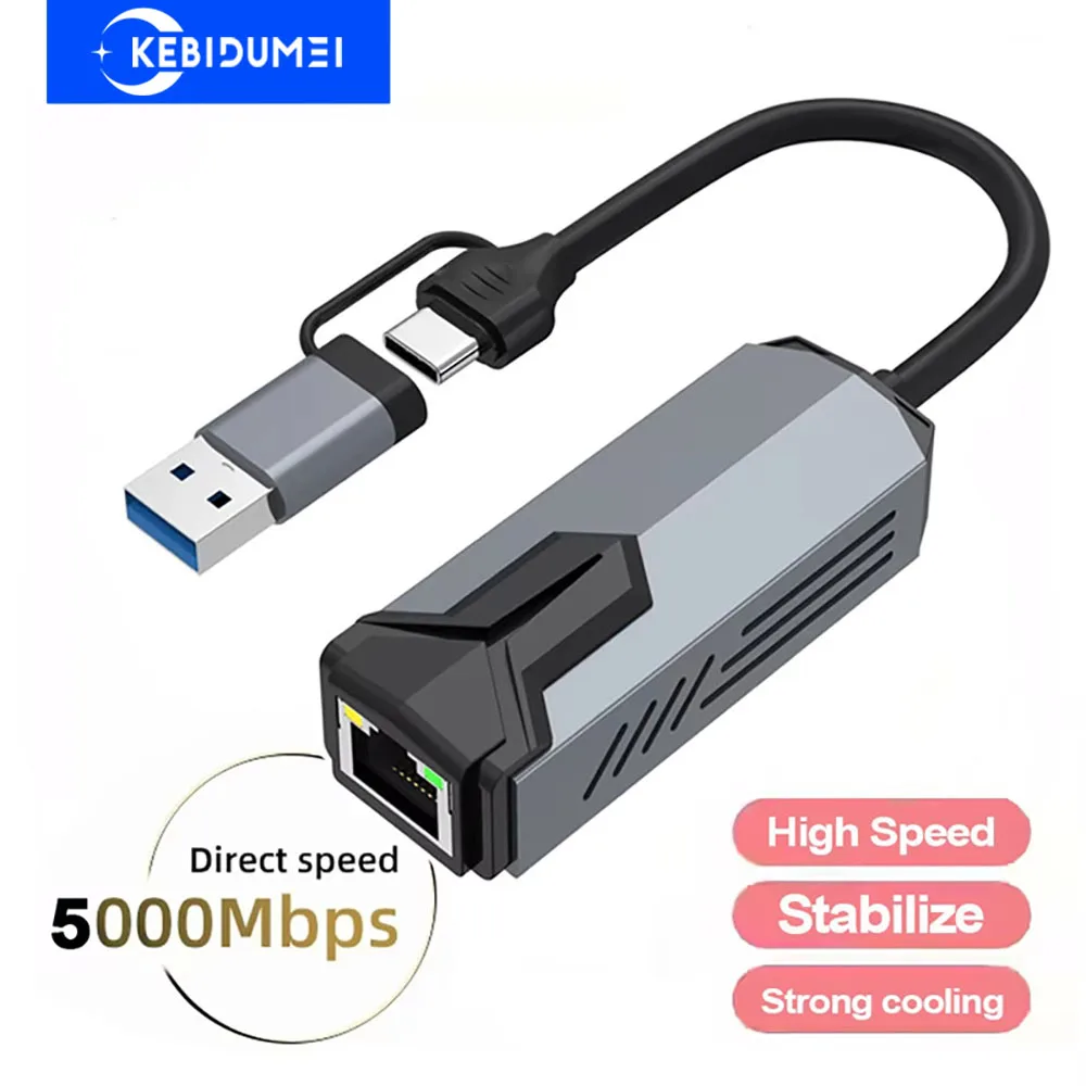 5000Mbps 네트워크 카드 어댑터 USB/Type-C RJ45 어댑터 5Gbps USB 3.0 유선 기가비트 네트워크 카드 변환기 허브 PC 노트북 용