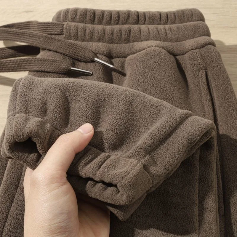 남성용 양털 안감 바지 겨울 착용 가능 두꺼운 내마모성 커프스 바지 청소년 패션 루즈핏 하이 웨이스트 롱 바지