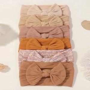 3Pcs 솔리드 컬러 아기 머리띠 활 어린이 헤어 밴드 탄성 나일론 신생아 머리띠 소프트 터번 Headwrap 아이 헤어 액세서리