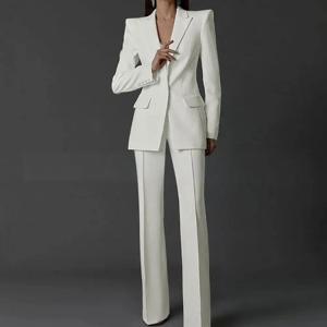 여성 바지 정장 긴 소매 레귤러 핏 싱글 버튼 2피스 세트 파티용 - 탑 여성 패션 선택