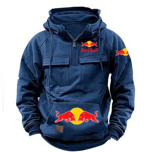 레드불 가을-겨울 오토바이 재킷 전술 후드 남성용 반지퍼 솔리드 따뜻한 플리스 스웨트셔츠 열 스포츠 의류