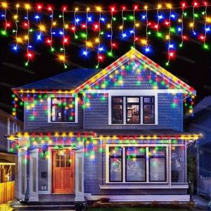 LED 커튼 아이스클 스트링 요정 조명 가랜드 리모컨 야외용 크리스마스 새해 생일 결혼식 거리 할로윈 장식