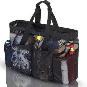 1개 초대형 메쉬 비치 백, 통기성 메쉬 토트백 지퍼 및 측면 포켓 포함, 휴대용 대용량 정리 가방