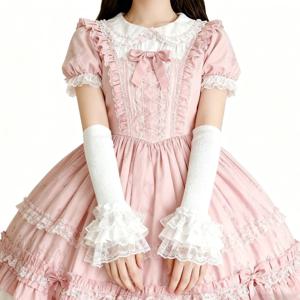 레이스 러플 커프스 롱 엘라스틱 로리타 니트 레이스 슬리브 암 커버 손목 커프스 겨울 스웨터 장식용 슬리브