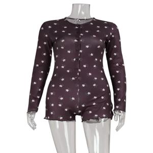 여성용 프린트 플레이수트 패션 섹시 귀여운 긴 소매 브이넥 시스 바디콘 슬립웨어 롬퍼 여성 슬림핏 캐주얼