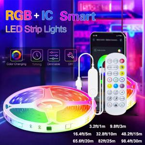투야 스마트 와이파이 RGBIC LED 스트립 라이트 테이프 어드레서블 WS2811 IC 플렉시블 RGB 네온 LED 라이트 USB 앱 제어 알렉사 구글용