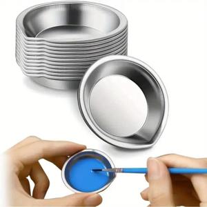 12Pcs 메이크업 팔레트 스테인레스 스틸 작은 라운드 페인트 트레이 아티스트 수채화 페인트 아티스트를위한 혼합 팔레트 트레이