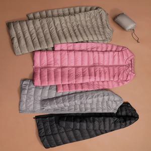 신상 여성용 초경량 롱 덕다운 코트 - 가을/겨울 한국 스타일 O넥 무칼라 패딩 재킷 따뜻한 깃털 안감