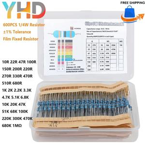 300/600/2600PCS 1/4W 저항 1% 금속 필름 저항기 키트(박스 포함) 1K 10K 100K 220ohm 1M 저항기 30종