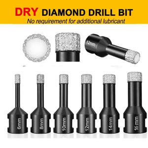 6/1pc M14 코어 비트 건식 드릴링 스레드 다이아몬드 드릴 비트 세라믹 타일 화강암 대리석 크라운 드릴 구멍 톱 커터 도구