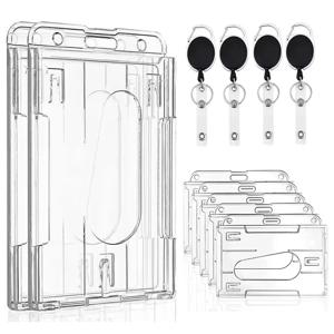 투명 이중 카드 슬롯 ID 태그 배지 홀더 (배지 릴 포함) 2개 카드 수납 정리함 직원 패스 작업 카드 케이스 슬리브