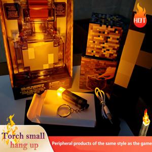 MC 게임 미니 토치 손전등 LED 라이트 USB 충전식 토치 키체인 배낭 펜던트 선물 미니어처 장식품