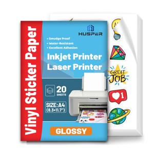 A4 20 매 광택 흰색 비닐 스티커 용지 잉크젯 프린터 용 자체 접착 방수 DIY 공예 라벨 및 데칼
