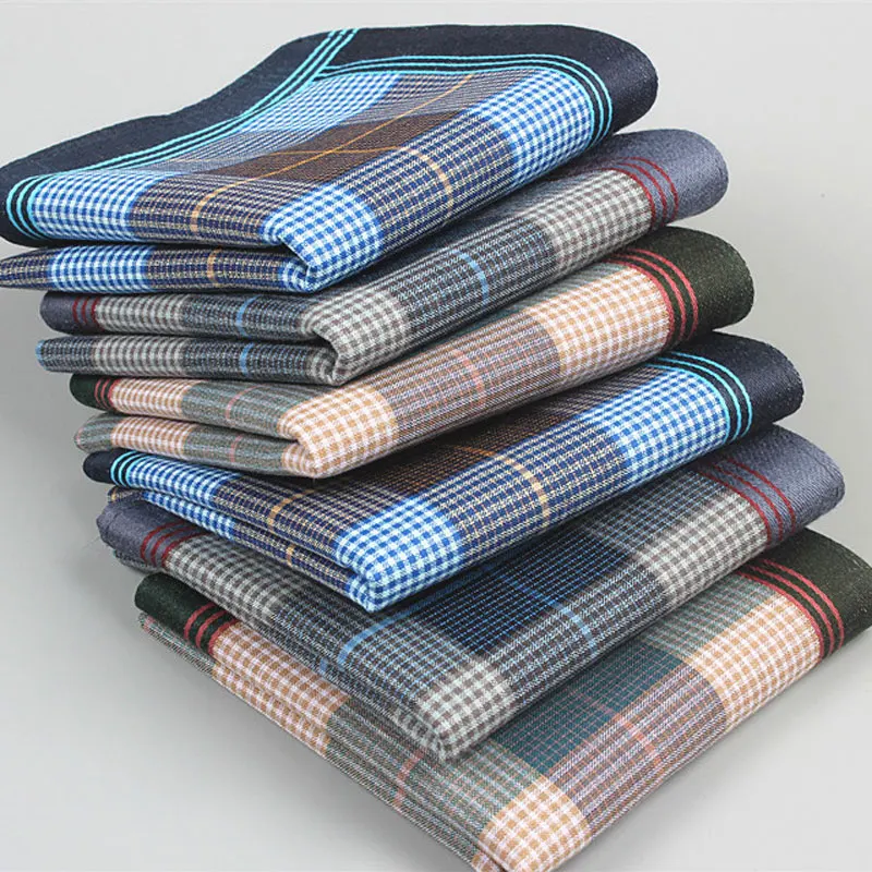6Pcs 빈티지 클래식 손수건 망 격자 무늬 포켓 스퀘어 코튼 손수건 스트라이프 Hankies 포켓 스퀘어 남성용