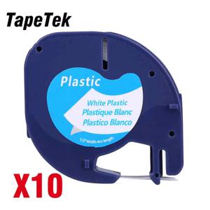 10 호환 Dymo LetraTag 91221 흰색 바탕에 검정색 (12mm x 4m) 플라스틱 라벨 테이프 91201 91221 59422 S0721660