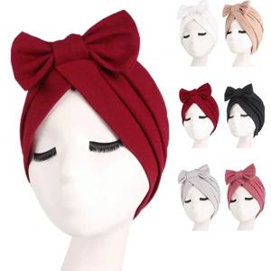 Bowknot Turban 인도 여성 이슬람 Hijab 스트레치 Chemo 모자 암 모자 탈모 커버 머리 스카프 랩 Beanies 보닛 모자를 쓰고 있죠