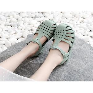 여성용 플라스틱 샌들, 작업용, 해변용, 오픈토, 여름 로마 스타일, 플랫 힐, 통기성, 속이 빈 디자인