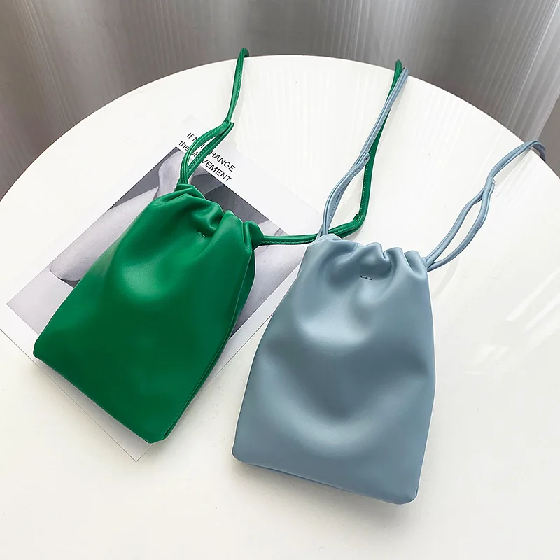 캐주얼 Drawstring 가방 스타일 여성 Crossbody 가방 캔디 컬러 레이디 미니 버킷 가방 휴대 전화 여성 어깨 지갑 지갑