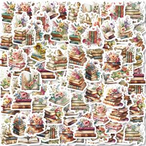 46pcs 책 꽃 빈티지 낙서 스티커 장식 노트북 워터 컵 가방 기타 클래식 장난감 스크랩북 DIY 데칼
