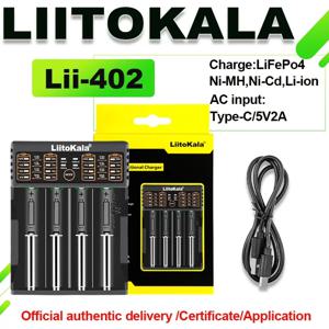 LiitoKala Lii-402 3.7V 3.85V 리튬 이온 1.2V Ni MH 3.2V LiFePO4 충전식 0.5A 1.0A 2.0A 스마트 충전기 USB 출력 1000mA Lii-202