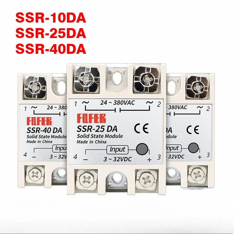 SSR-10DA SSR-25DA SSR-40DA 10A 25A 40A 솔리드 스테이트 릴레이 모듈 3-32V 입력 DC 24-380V AC 출력 고품질