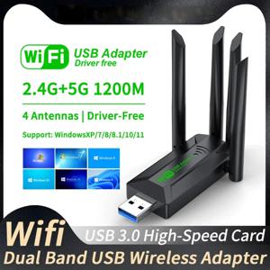 오리지널 4 안테나 1200Mbps 와이파이 USB 3.0 어댑터 2.4G/5GHz 듀얼 밴드 와이파이 동글 무선 네트워크 카드 802.11AC 윈도우 10/11용