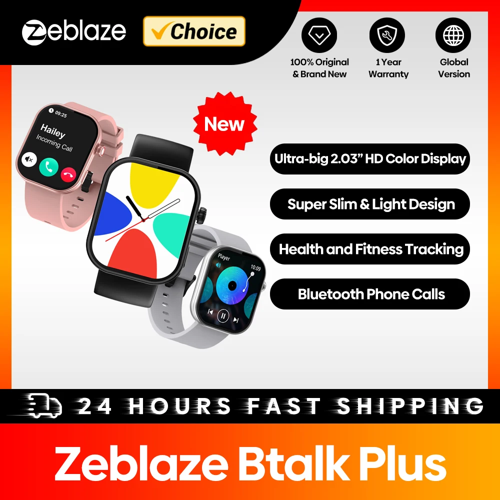 새로운 Zeblaze Btalk Plus 음성 통화 Smartwatch 2.03'' HD 컬러 디스플레이 건강 및 피트니스 추적 남성 여성을 위한 스마트 시계