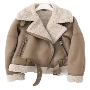 Fitaylor 가을 겨울 여성 가짜 스웨이드 램 자켓 캐주얼 옷깃 두꺼운 따뜻한 오토바이 가죽 아웃웨어