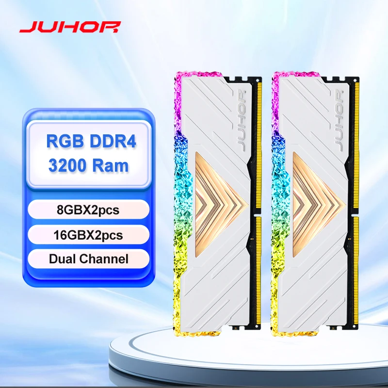 JUHOR RGB DDR4 16GBX2 3200MHz 8GBX2 듀얼 채널 데스크탑 게이밍 메모리 램