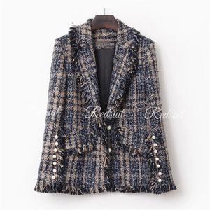 2024년 봄 여성용 캐주얼 슈트, 두껍고 슬림한 핏, 거친 트위드, 작은 향기로운 스타일, 여성용 중간 길이 재킷
