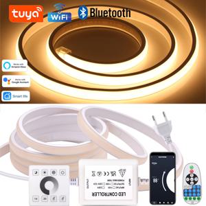 220V 스마트 Tuya WiFi COB LED 스트립 빛 디밍이 가능한 LED 테이프 블루투스 COB LED 조명 방수 288LED/m 선형 조명 장식