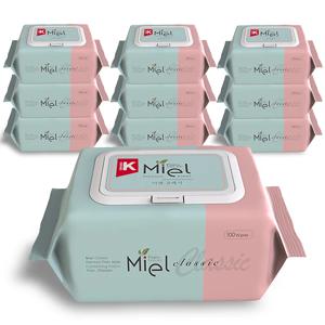 미엘 물티슈 클래식 캡형 100매 10팩 평량 50g 유아용 저자극 대용량