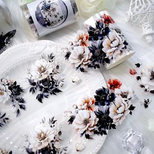 2M/롤 흑백 꽃 애완 동물 테이프 잉크 스타일 장식 테이프 카드 만들기 스크랩북 플래너 저널 편지지