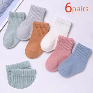 Lawadka 6 짝/몫 소년을위한 신생아 아기 양말 소녀 면화 솔리드 부드러운 유아 소녀 소년 유아 양말 봄 가을 0 ~ 12 개월