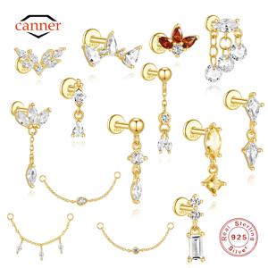 CANNER 1PC 925 스털링 실버 말 눈 지르콘 크라운 술 펑크 스레드 플랫 귀걸이 여성을위한 긴 연골 체인