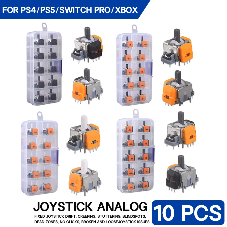 10개 3D 홀 효과 조이스틱 고정밀 드리프트 없음 썸스틱 모듈 수리 부품 PS4/PS5/XBox/Switch Pro 게임 액세서리에 맞게 조절 가능